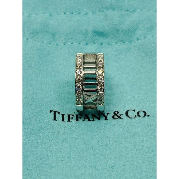 Authentic Tiffany & Co "SINGLE” SOLID 18k Diamond Atlas Huggie Hoop Earring - Picture 1 of 8